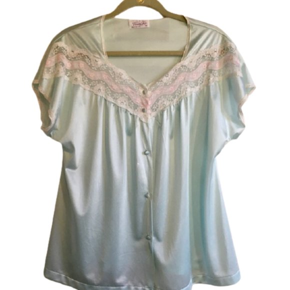 Vanity Fair Pajama Set Mint Green Vintage 70s Nylon Medium - Picture 3 of 4